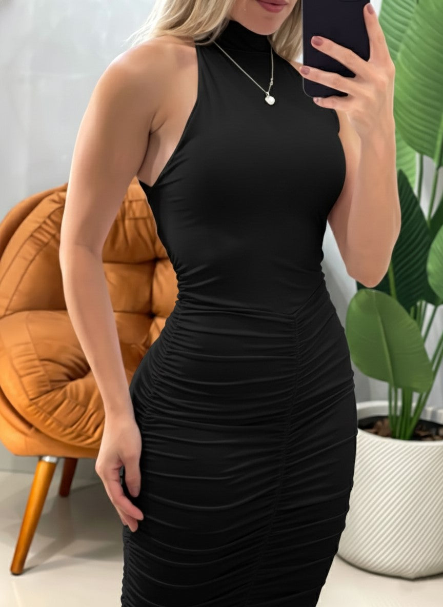 Vestido Midi em Malha Romantic Frente Única e Gola Choker Loani Ref. 1828